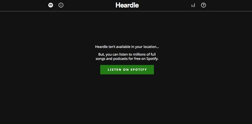 Esto es lo que aparece al acceder a Heardle desde España: 'Heardle no está disponible en tu localización'