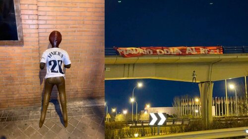 El muñeco de Vinicius colgado de un puente de Madrid