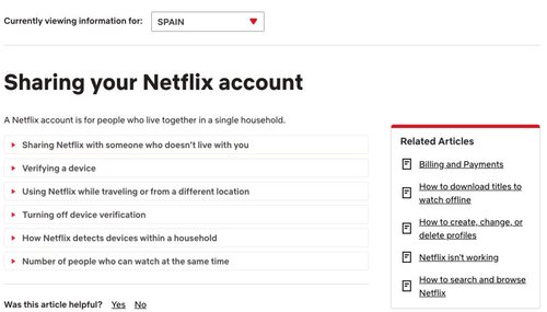 Página de Preguntas y Respuestas frecuentes del Centro de Ayuda de Netflix España