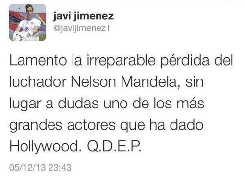 Tuit de Javi Jiménez tras el fallecimiento de Nelson Mandela, en 2013