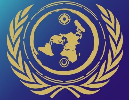El escudo del equipo es una imagen de la Tierra plana y laurel alrededor