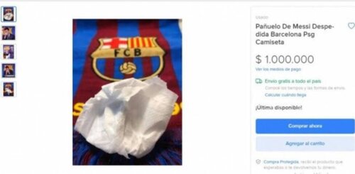 El supuesto pañuelo de Messi, en venta. El producto ya fue retirado